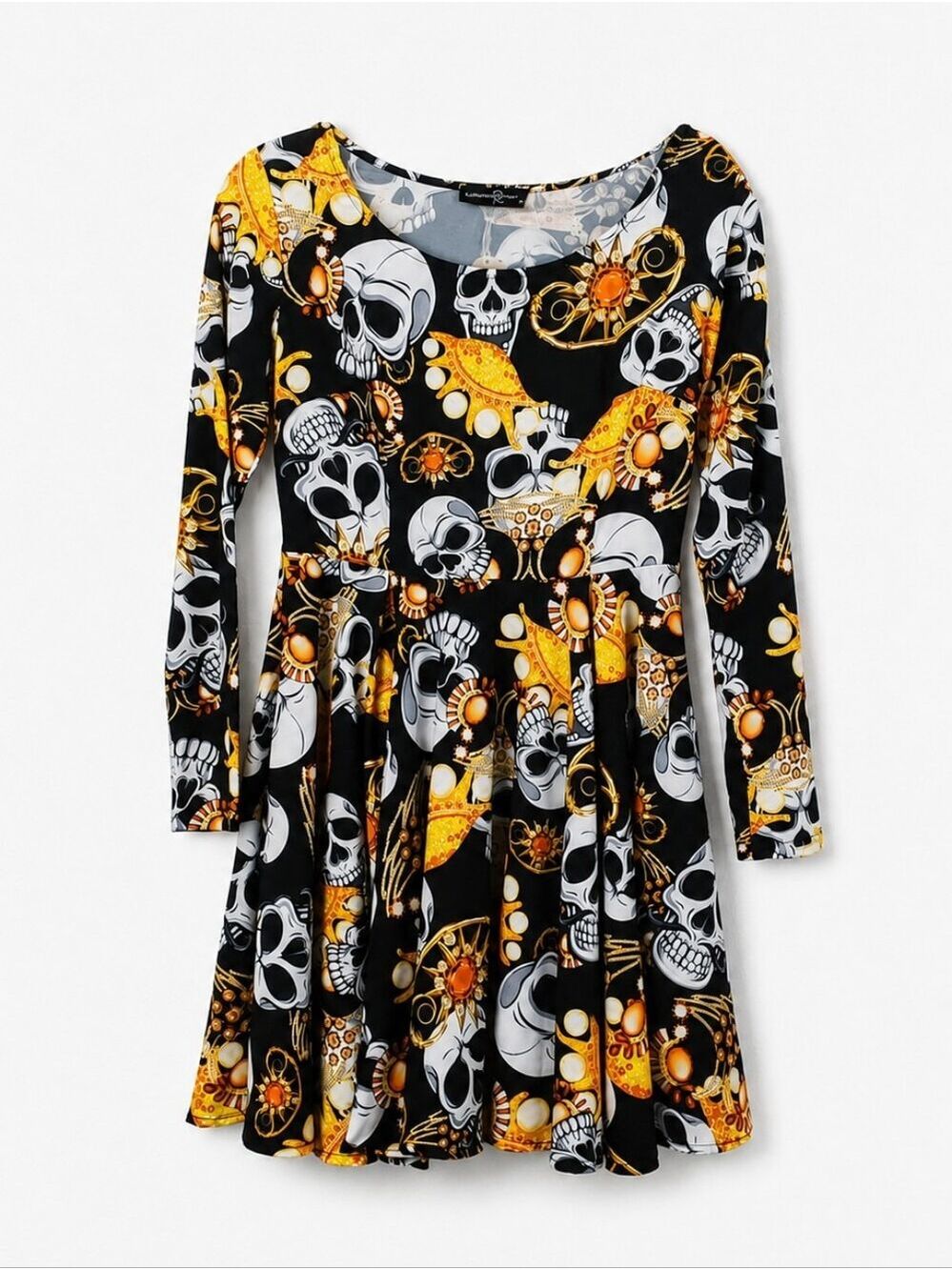 Alexander McQueen Sourpuss Halloween Skater Dress Satin Blend  BlackGold Size 2